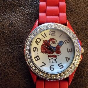 Festive Red Santa Watch with Rhinestones